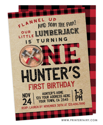 Lumberjack 1st Birthday Invitation