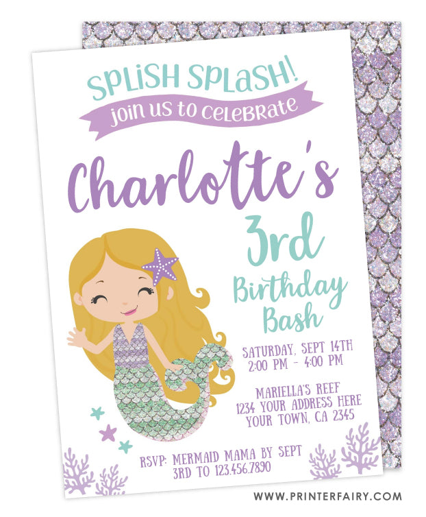 Mermaid Birthday Invitation