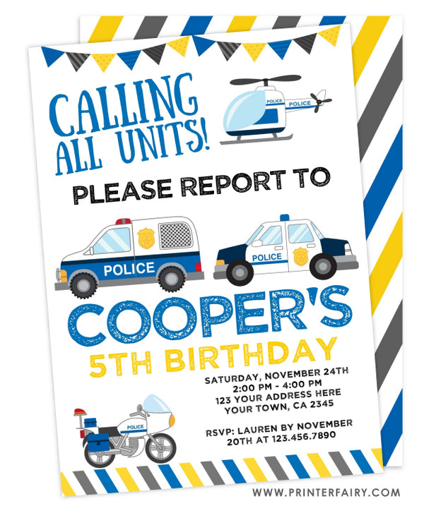 Police Cars Birthday Invitation