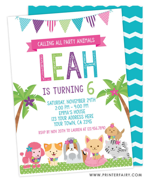 Puppies' Luau Party Invitation