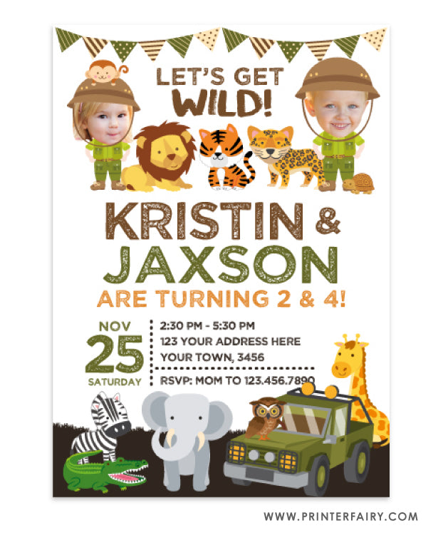 Safari Siblings Invitation with Photo