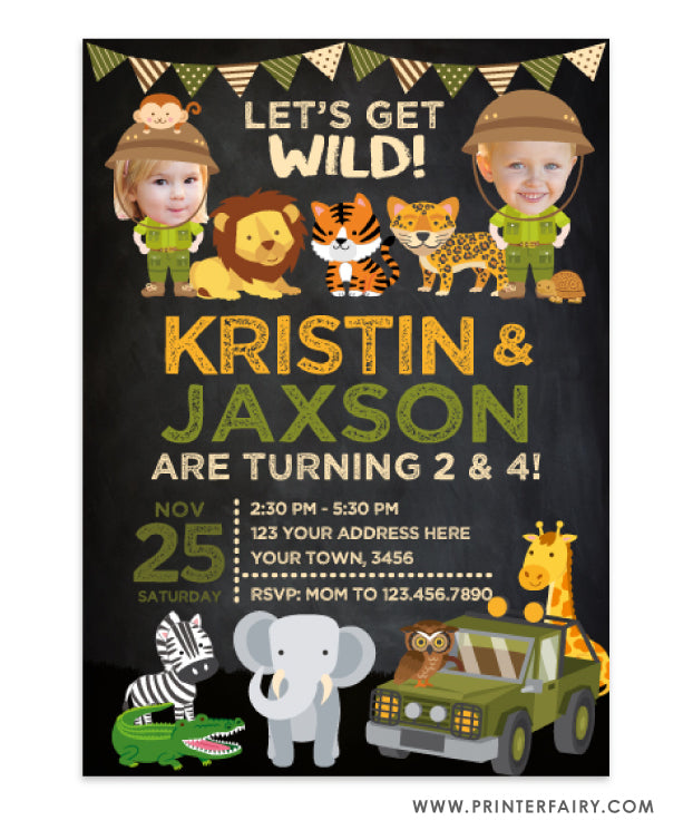 Safari Siblings Invitation with Photo