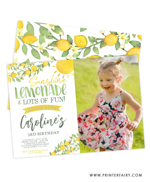 Sunshine Lemonade Birthday Invitation with photo