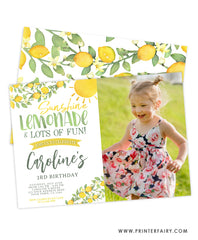 Sunshine Lemonade Birthday Invitation with photo