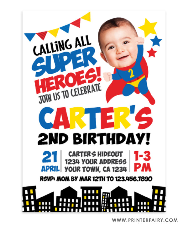 Superhero Birthday Invitation with Photo