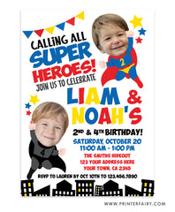 Superhero Siblings Invitation with Photo