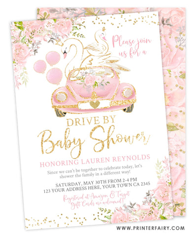 Swan Drive By Baby Shower Parade Invitation