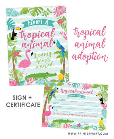 Tropical Animal Adoption Printables