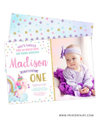 Unicorn First Birthday Invitation with Photo