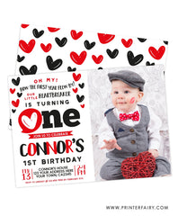 Valentine's Day First Birthday Invitation with Photo