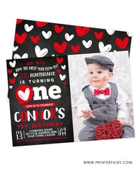 Valentine's Day First Birthday Invitation with Photo