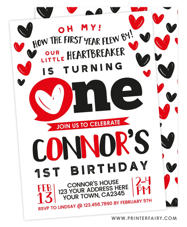 Valentine's Day First Birthday Invitation