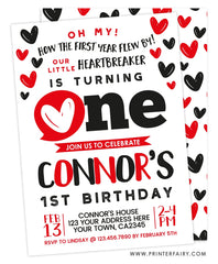 Valentine's Day First Birthday Invitation