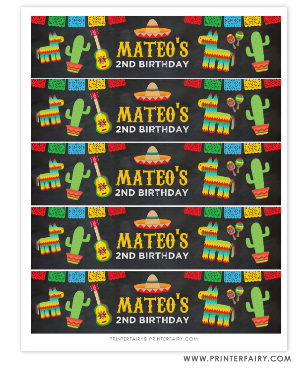 Fiesta Water Bottle Labels | PrinterFairy
