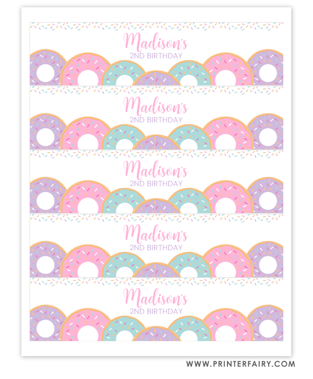 Donut Water Bottle Labels | PrinterFairy