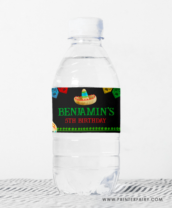 Fiesta Birthday Water Bottle Label