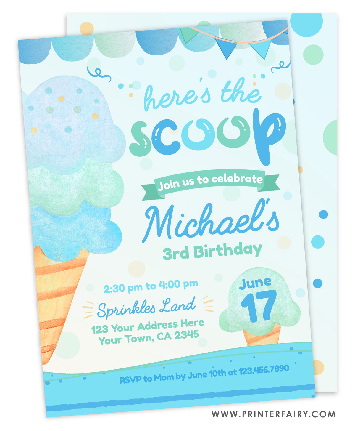 Ice Cream Birthday Party Invitation with Photo