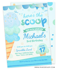 Ice Cream Birthday Party Invitation with Photo