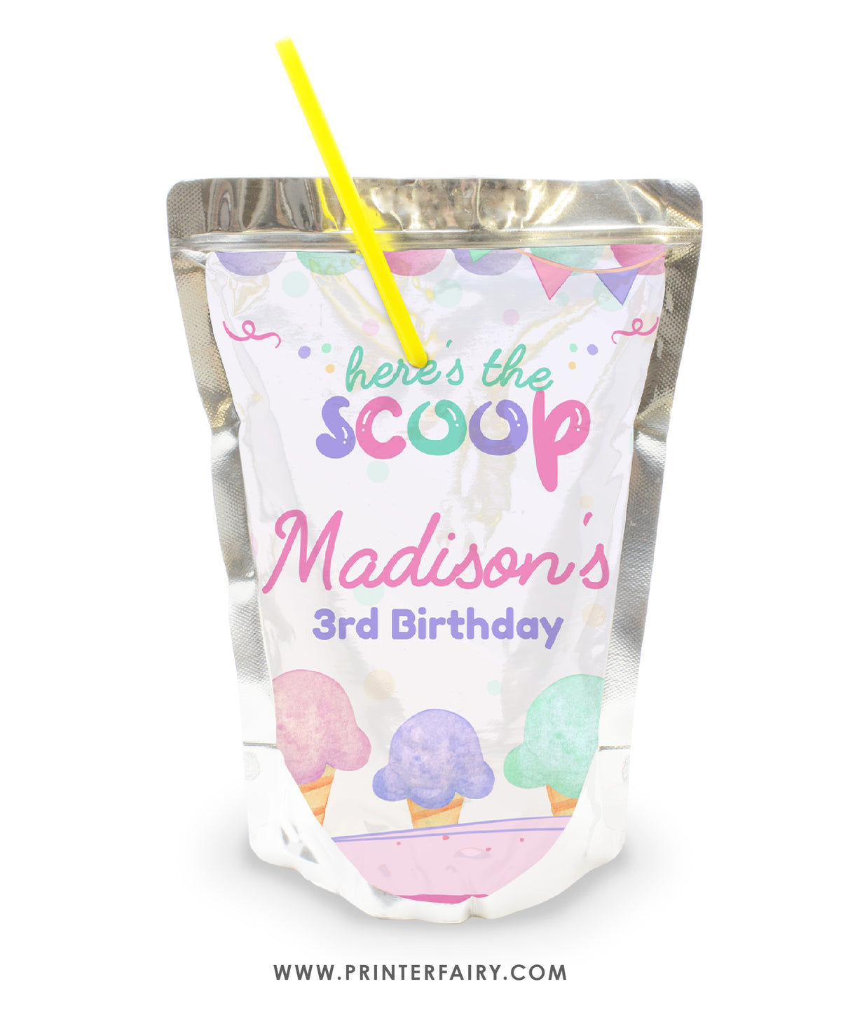 Ice Cream Birthday Drink Pouch Label