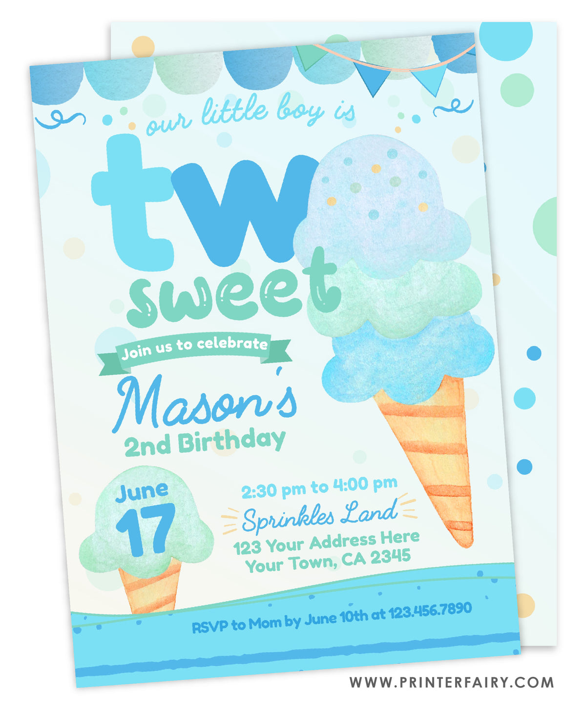 Ice Cream Second Birthday invitation