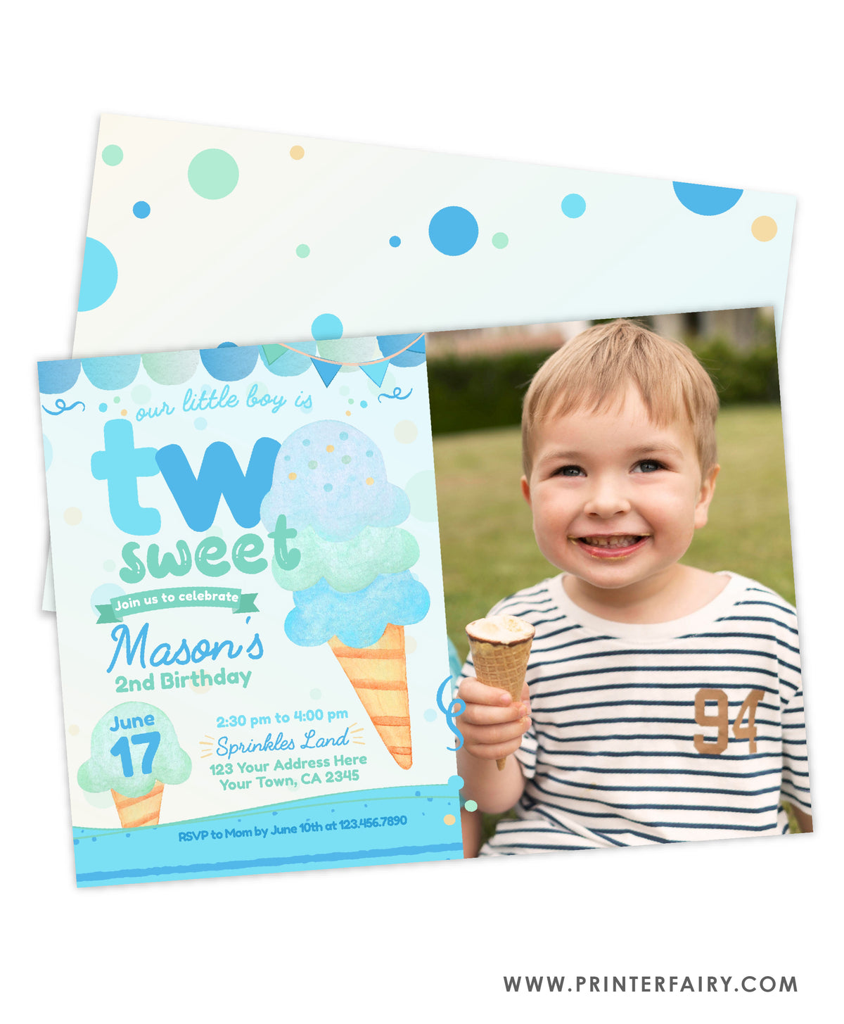 Ice Cream Second Birthday Invitation with Photo