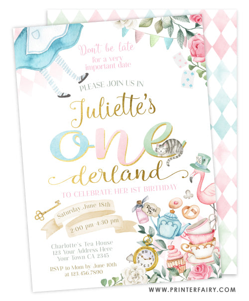 Alice in ONEderland 1st Birthday Invitation