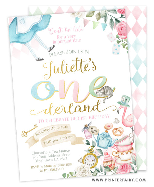 Editable Alice in Wonderland Birthday Invitation Alice in