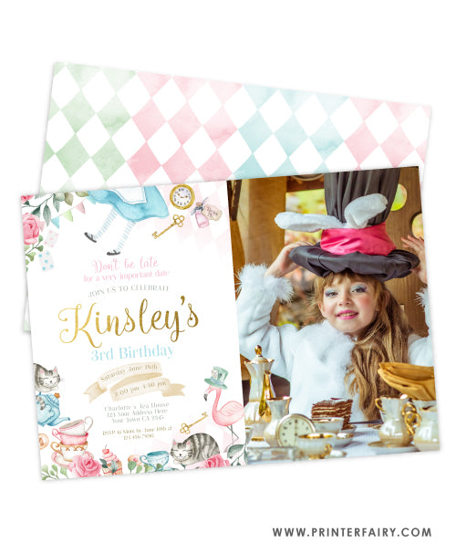 Alice in Wonderland Birthday Invitation with photo