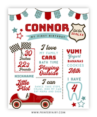 Race Car First Birthday Board