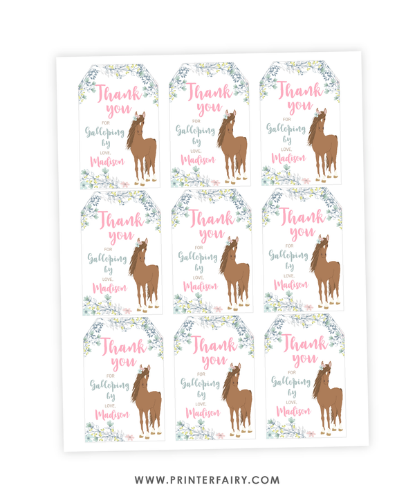Floral Horse Birthday Party Favor Tags