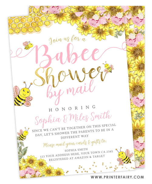 Babee Shower Invitation by mail (Pink&Gold)