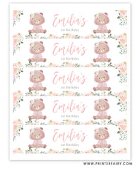 Baby Bear Floral Water Bottle Label