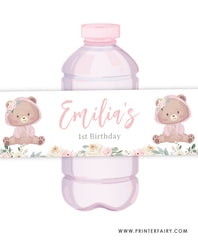 Baby Bear Floral Water Bottle Label