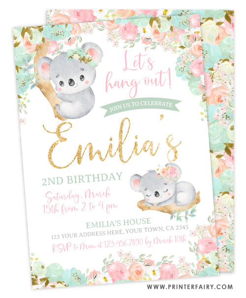 Baby Koala Birthday Invitation