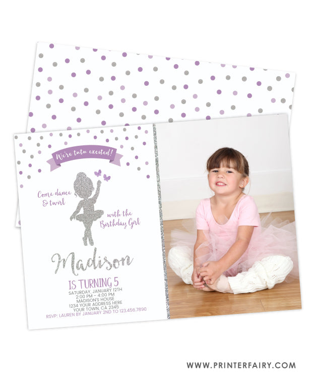 Ballerina Birthday Party Invitation with Photo