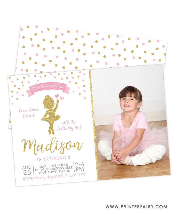 Ballerina Birthday Party Invitation with Photo