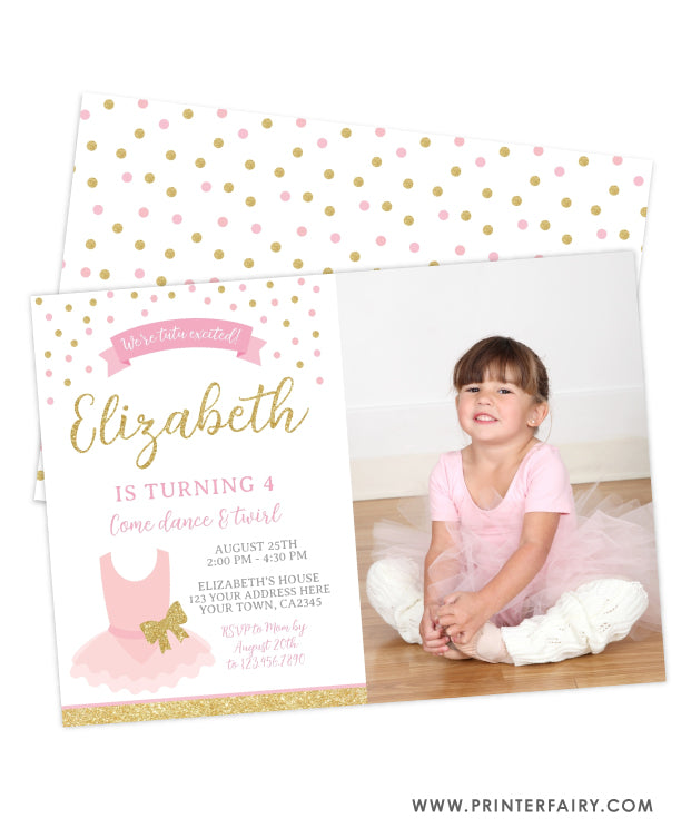 Ballerina Birthday Party Invitation with Photo