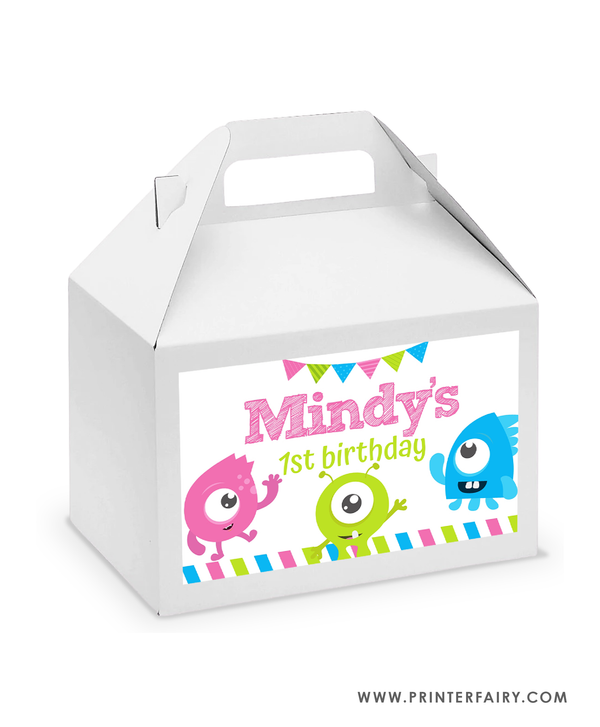 Little Monster Birthday Party Gable Box Label