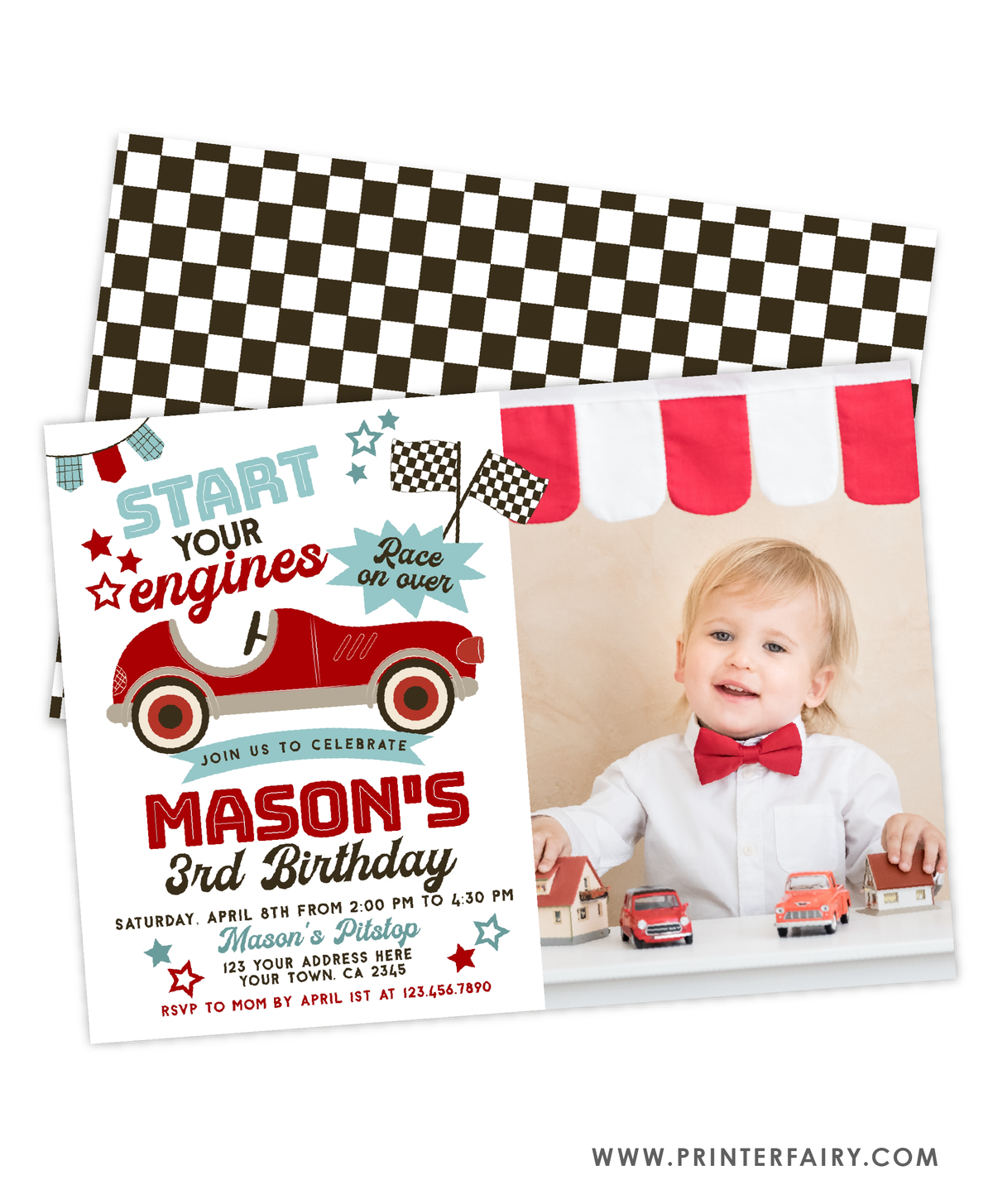 Race Car Birthday Party Invitation with Photo