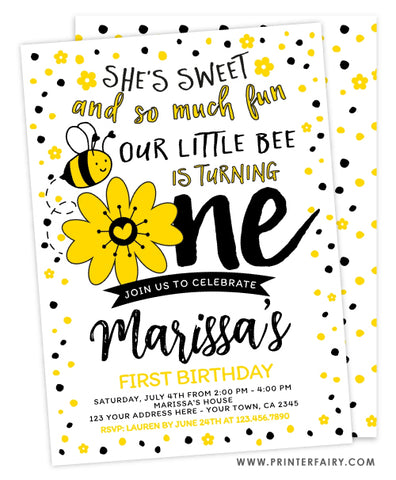 Bee First Birthday Invitation