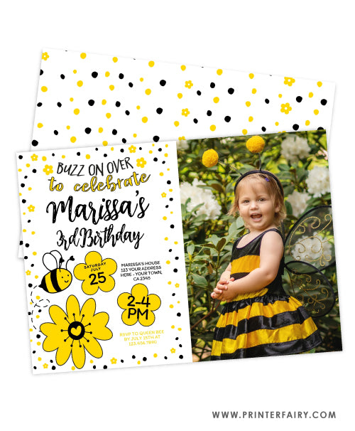 Bee Birthday Invitation with Photo