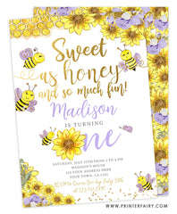 Bee First Birthday Invitation