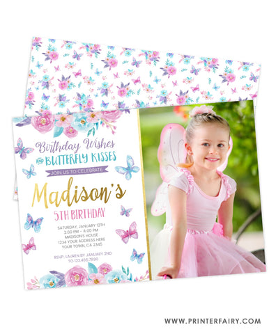 Butterfly Birthday Party Invitation with Photo
