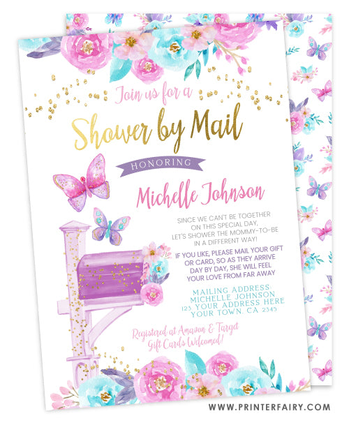 Butterfly Baby Shower by Mail Invitation