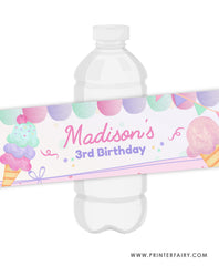 Ice Cream Birthday Water Bottle Label