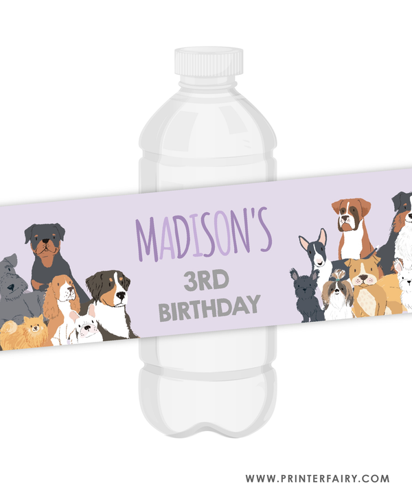 Puppy Adoption Birthday Water Bottle Label