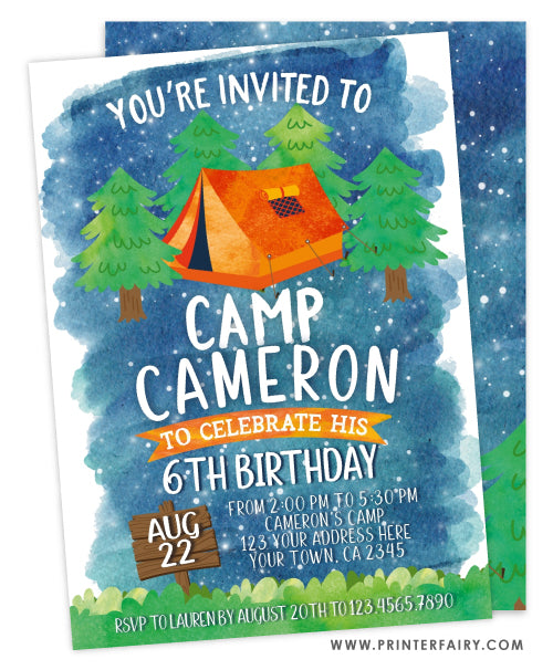 Camping Birthday Invitation