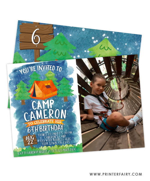 Camping Birthday Invitation with Photo