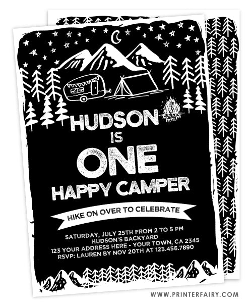 Camping First Birthday Invitation