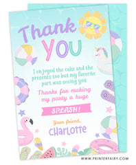 Pool Birthday Party Thank You Card